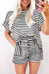 Stripe Knitted Short Sleeve Top and Drawstring Shorts Set